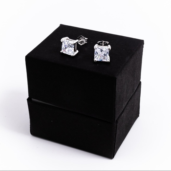925 Silver Square Cut CZ Diamond Earrings - Picture 2 of 7